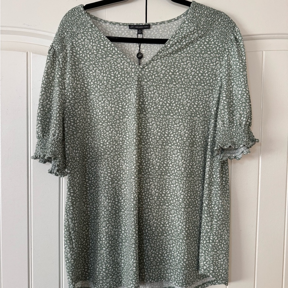 Adrianna Papell Green Ruffled Blouse NWT